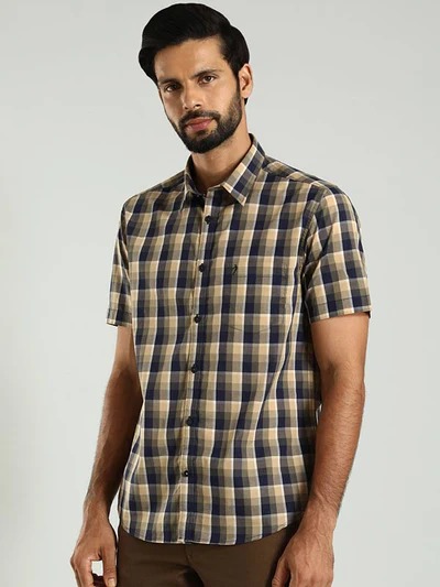 Indian Terrain Men's Regular Fit Half Sleeve Checkered Multicolor Shirt